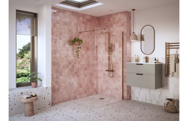 Luxe 1000mm Wetroom Panel & Support Bar - Brushed Bronze