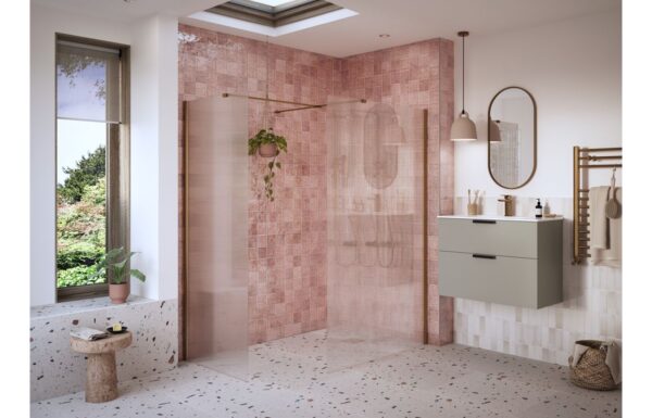 Luxe 800mm Fluted Wetroom Panel & Side Panel Arm - Brushed Bronze