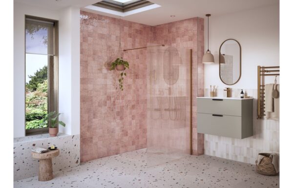 Luxe 1000mm Fluted Wetroom Panel & Support Bar - Brushed Bronze