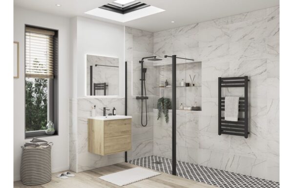 Luxe Optional 1950x300x8mm Rotatable Wetroom Panel (Full Hinge) - Matt Black