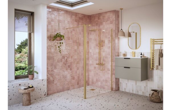 Luxe Optional 1950x300x8mm Rotatable Wetroom Panel (Full Hinge) - Brushed Brass