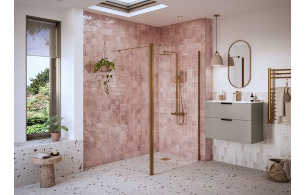 Luxe Optional 1950x300x8mm Rotatable Wetroom Panel (Full Hinge) - Brushed Bronze