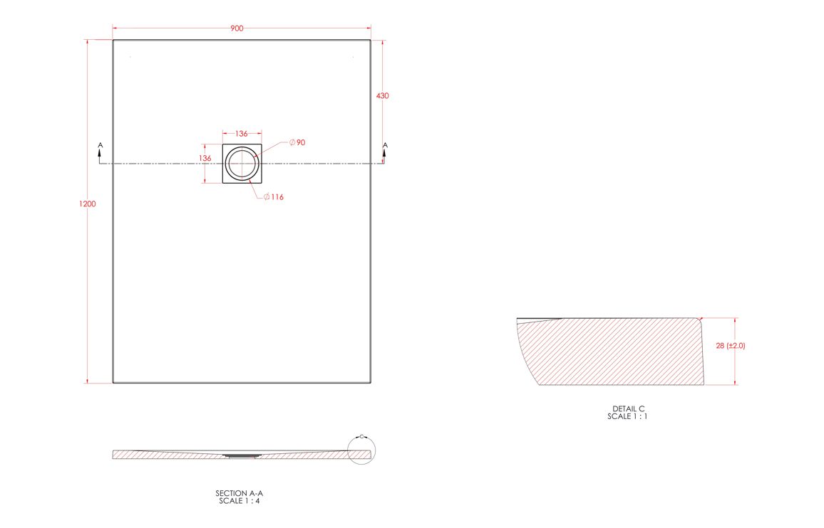 25mm 1200x900mm Slate Effect Ultra-Slim Rectangular Tray & Waste - Image 2